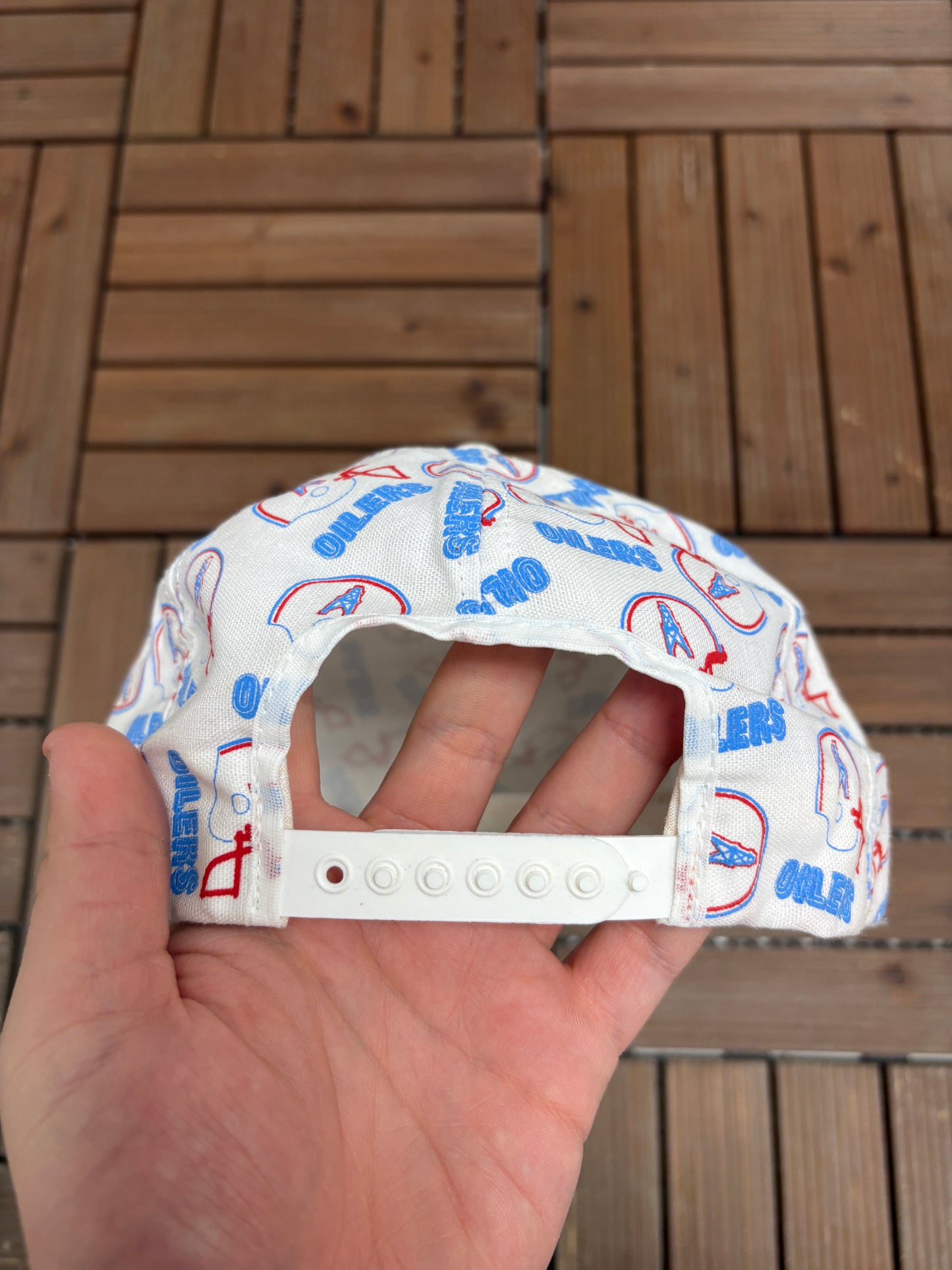 Houston Oilers Helmet All Over Print Graphic Hat | Snap Back | Vintage 1990s NFL Football White Hat |