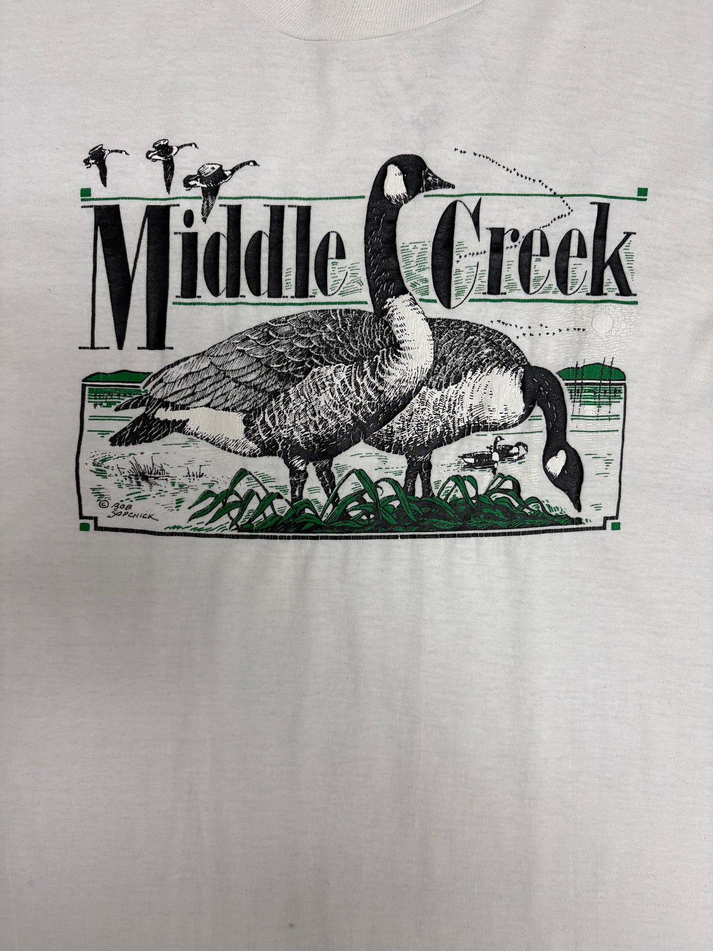 Middle Creek Wildlife Management Area Graphic Tee | Size Large | Vintage 1990s Animal Graphic White T-Shirt |