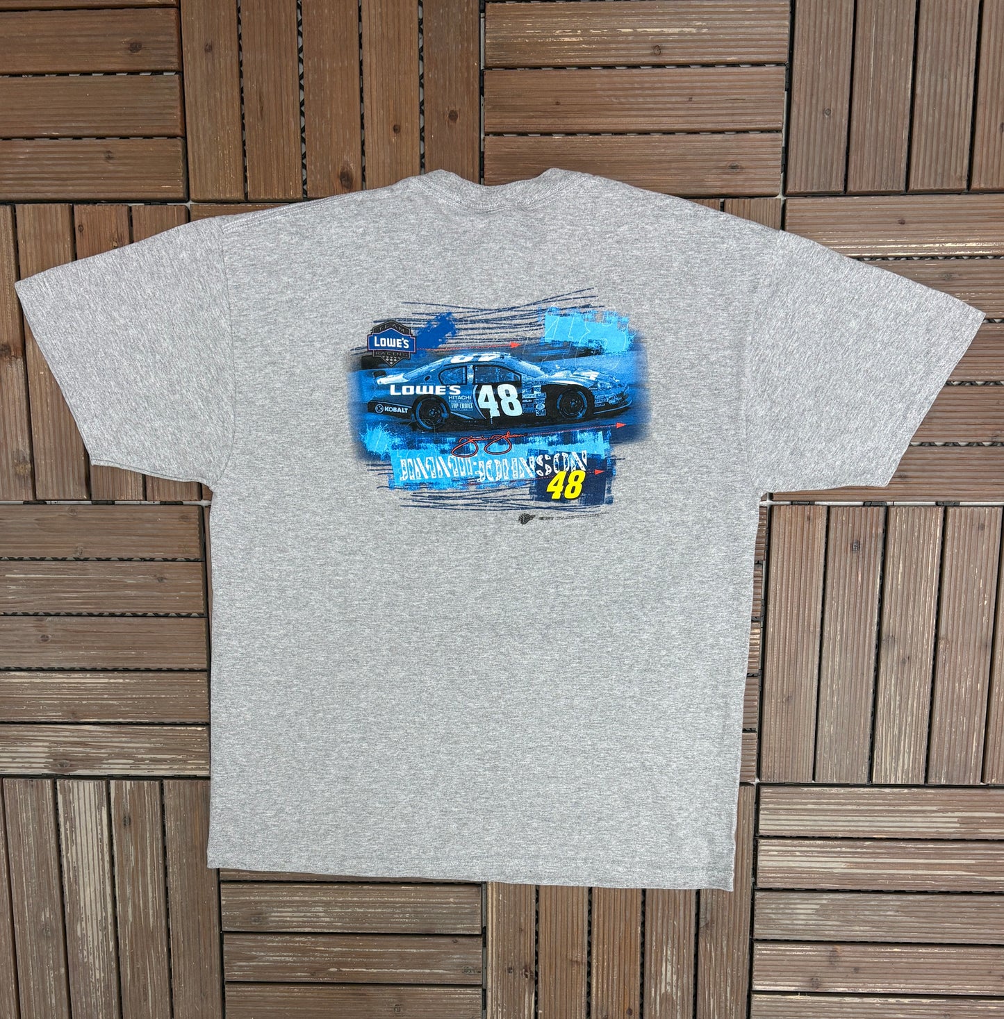 Jimmie Johnson Lowe's Racing NASCAR Graphic Tee | Size X-Large | Vintage 2000s Grey Racing T-Shirt |