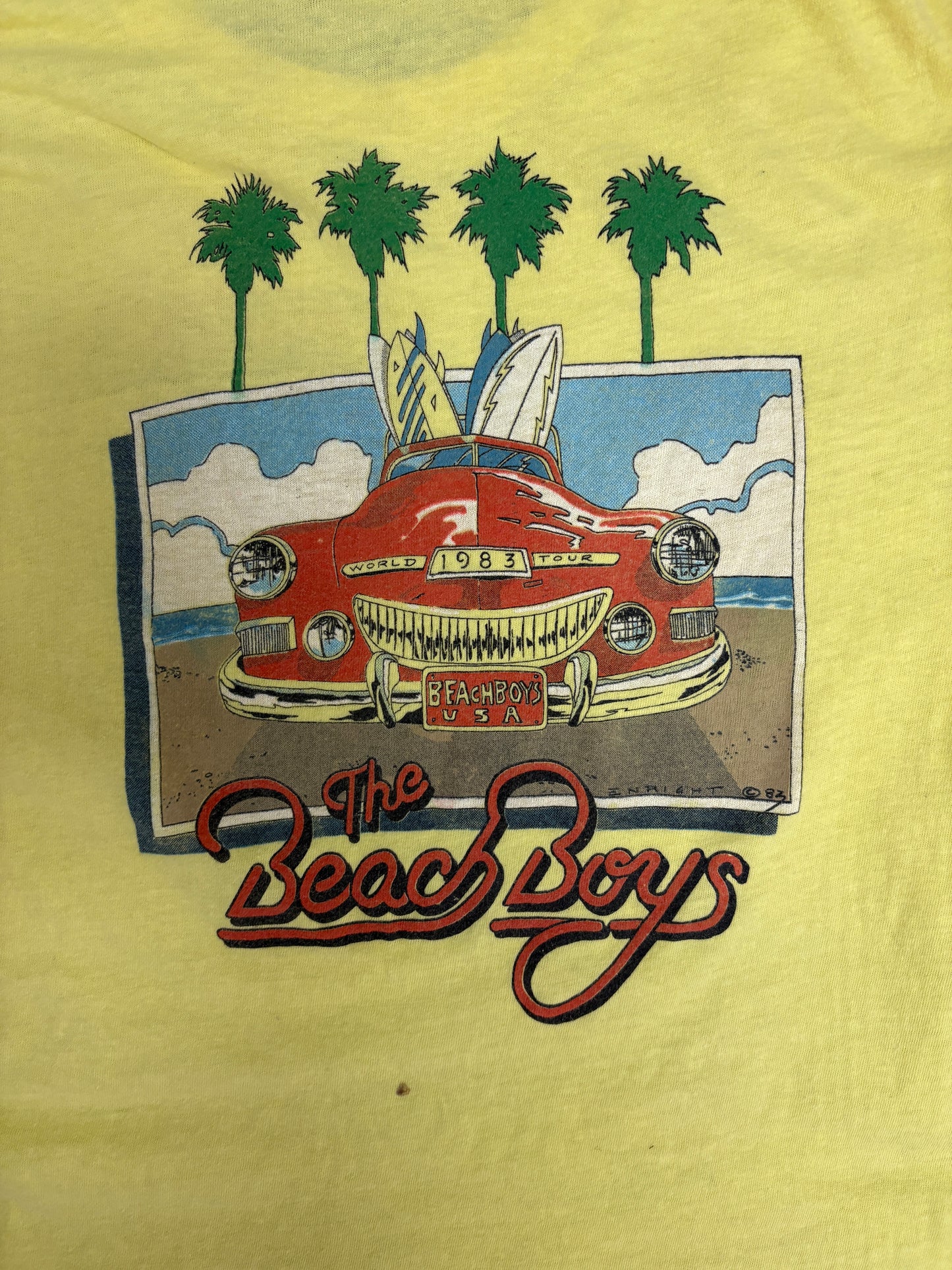 The Beach Boys 1983 Tour Graphic Tee | Size Large | Vintage 1980s Rock Yellow T-Shirt |