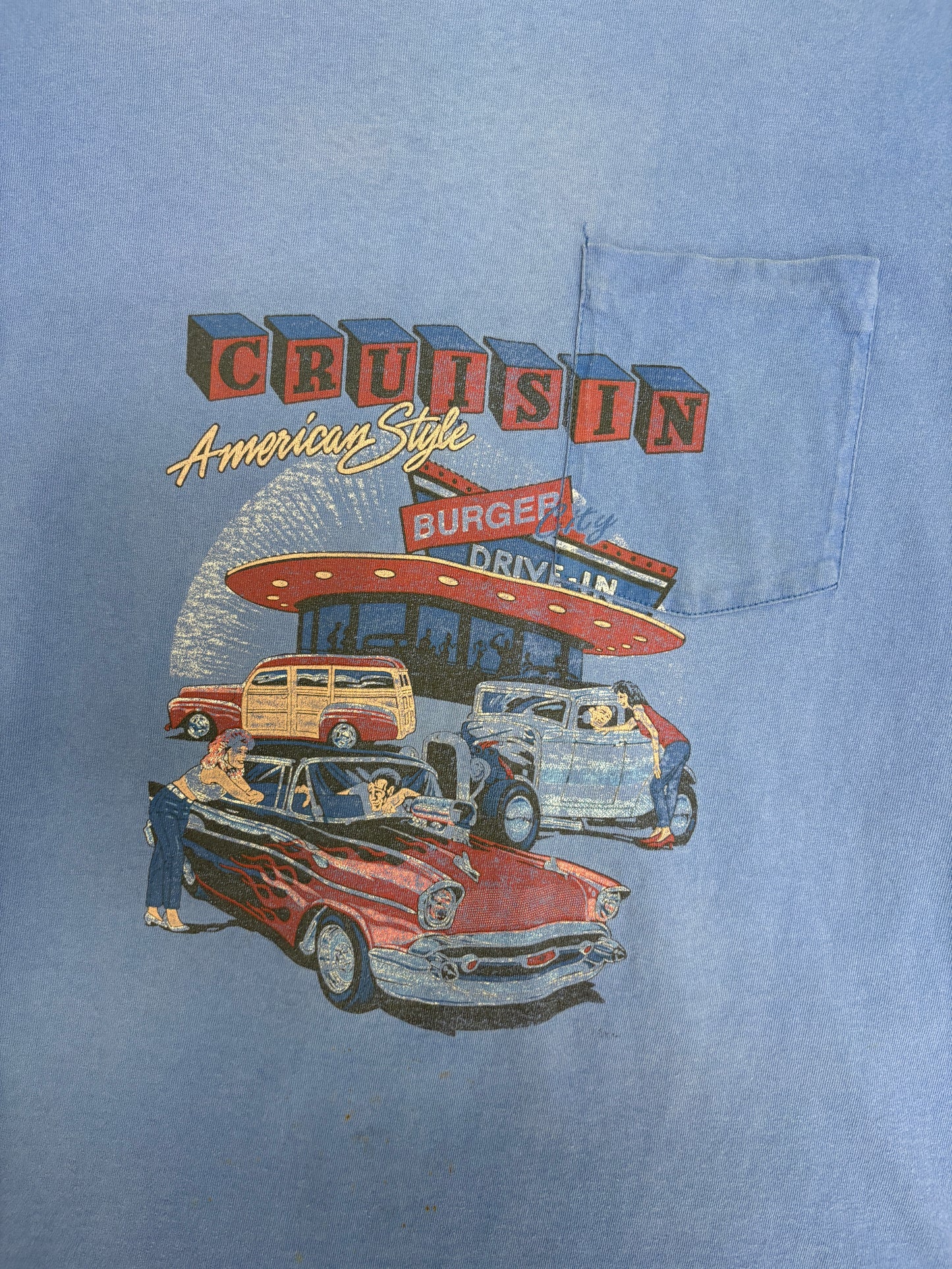 Cruisin' American Style Graphic Tee | Size Large | Vintage 1990s Promotional Blue T-Shirt |