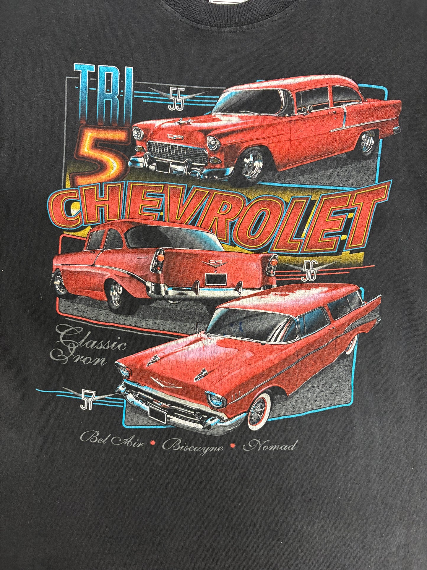 Chevrolet Tri-Five Graphic Tee | Size XX-Large | Vintage 2000s Muscle Car Promotional Black T-Shirt |