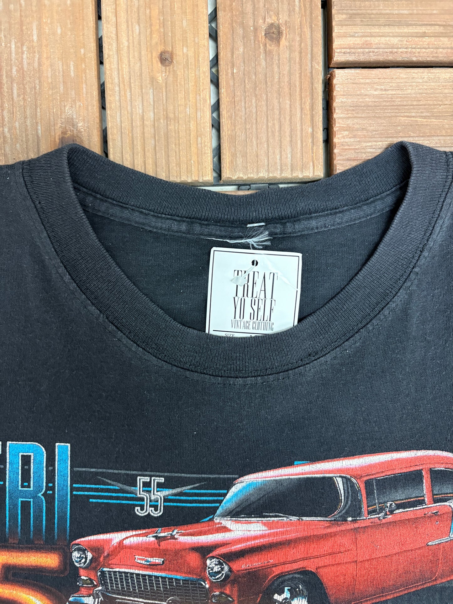 Chevrolet Tri-Five Graphic Tee | Size XX-Large | Vintage 2000s Muscle Car Promotional Black T-Shirt |