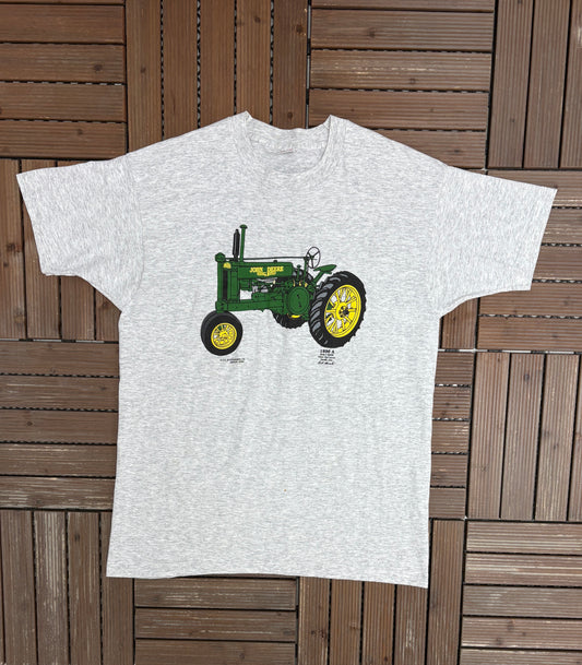 John Deere Tractor Graphic Tee | Size X-Large | Vintage 1990s Promotional Grey T-Shirt |