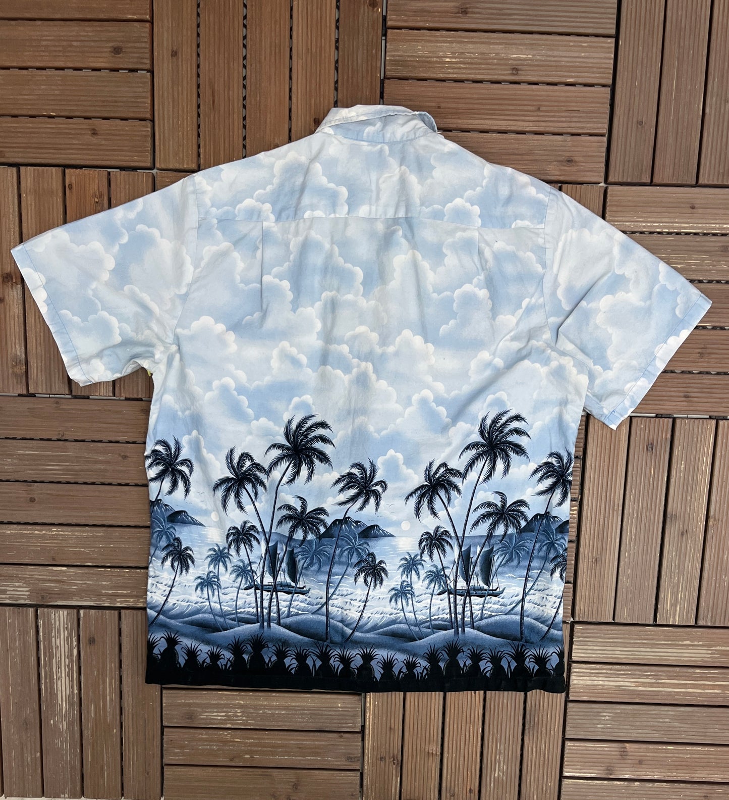 Hawaii Beachfront Graphic Hawaiian Shirt | Size X-Large | Vintage 1990s Scenic Hawaiian Shirt |