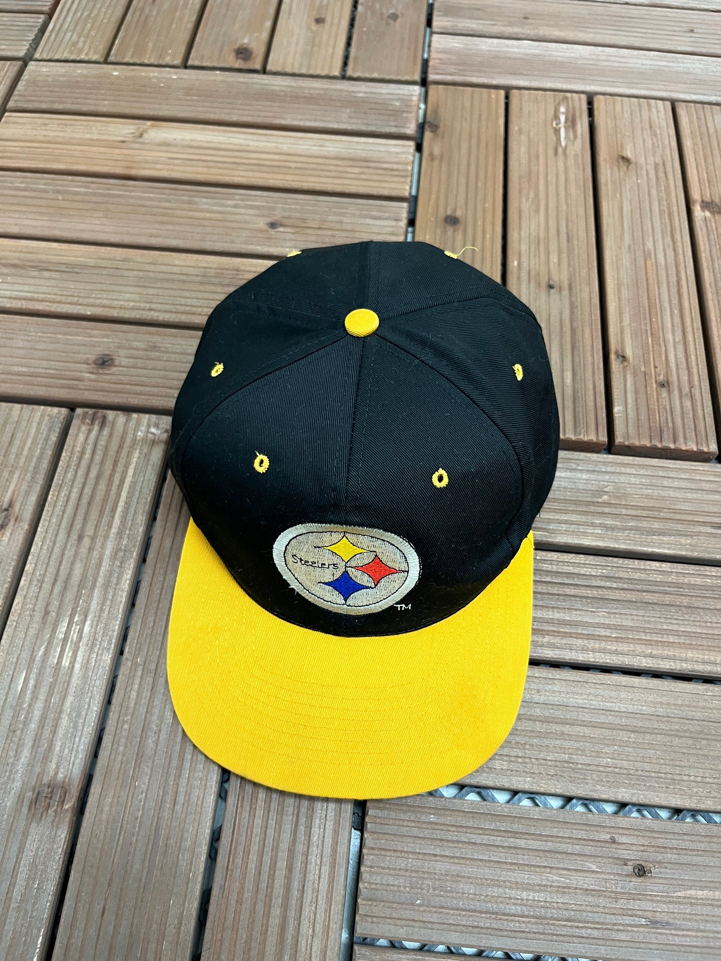 Pittsburgh Steelers Embroidered Graphic Hat | Snap Back | Vintage 2000s NFL Football Black Cap |