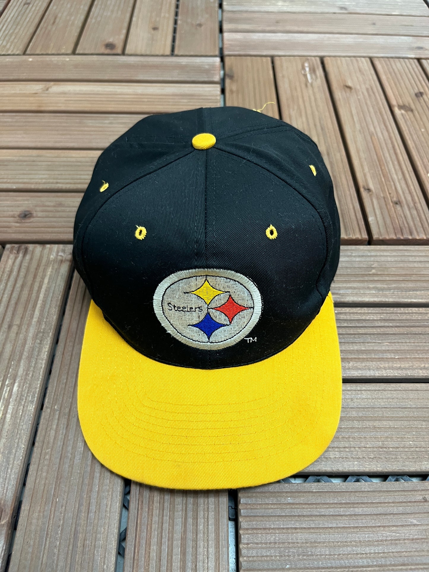 Pittsburgh Steelers Embroidered Graphic Hat | Snap Back | Vintage 2000s NFL Football Black Cap |