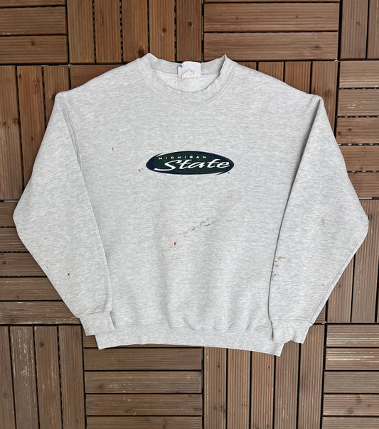 Michigan State Spartans Graphic Crewneck | Size Large | Vintage 1990s College Sports Grey Sweater |