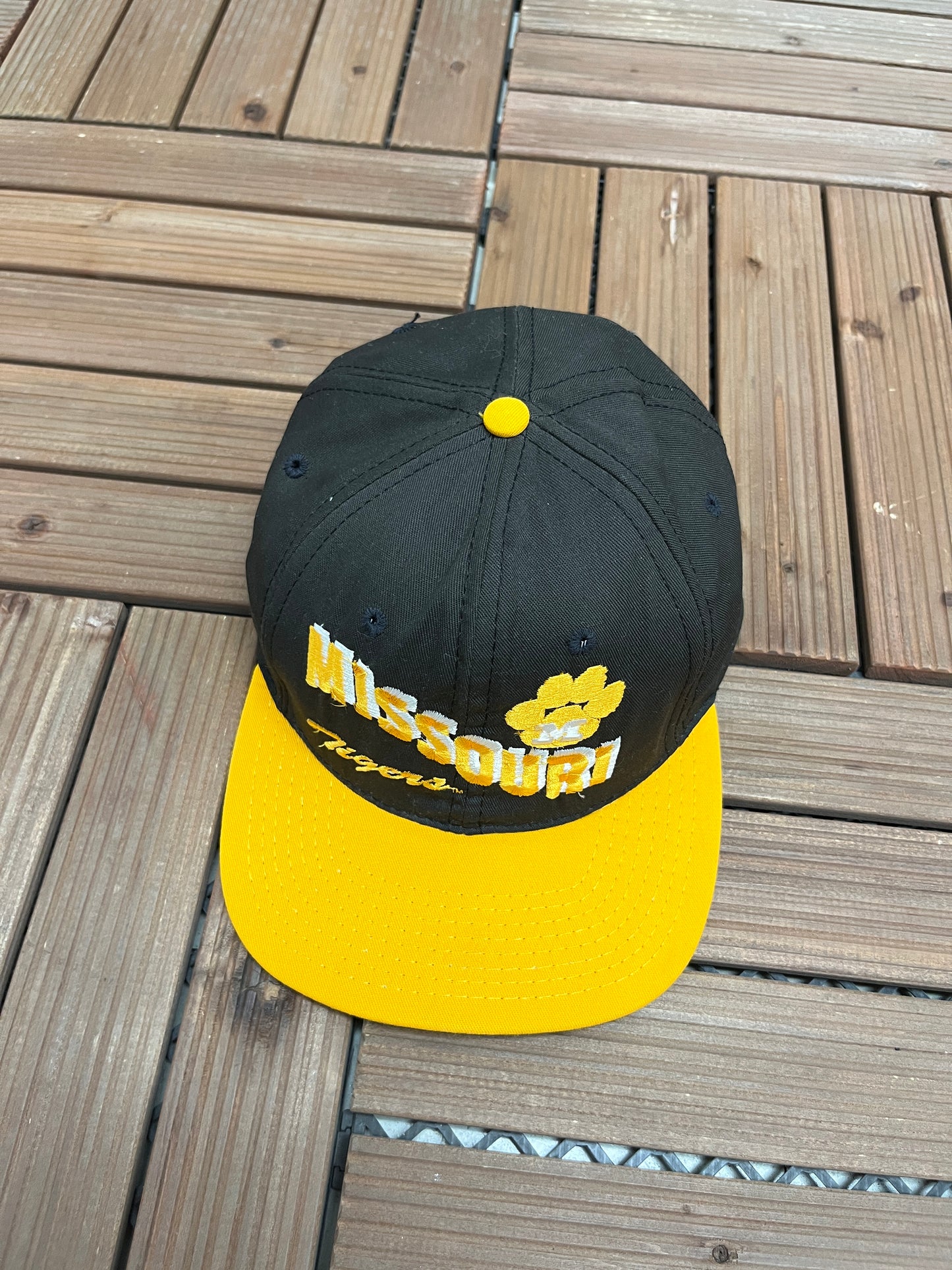 Missouri Tigers Wave Spell Out Graphic Hat | Snap Back | Vintage 1990s College Black Cap |