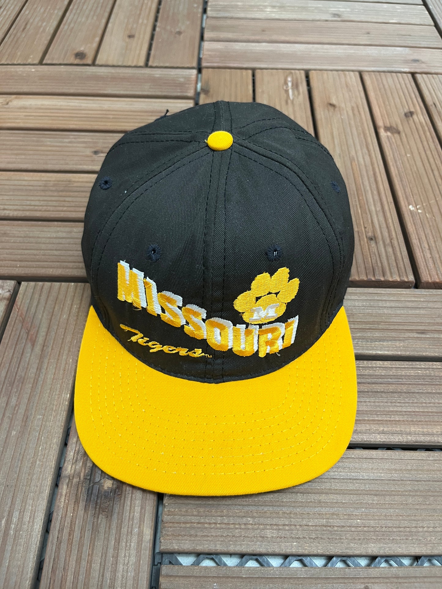 Missouri Tigers Wave Spell Out Graphic Hat | Snap Back | Vintage 1990s College Black Cap |