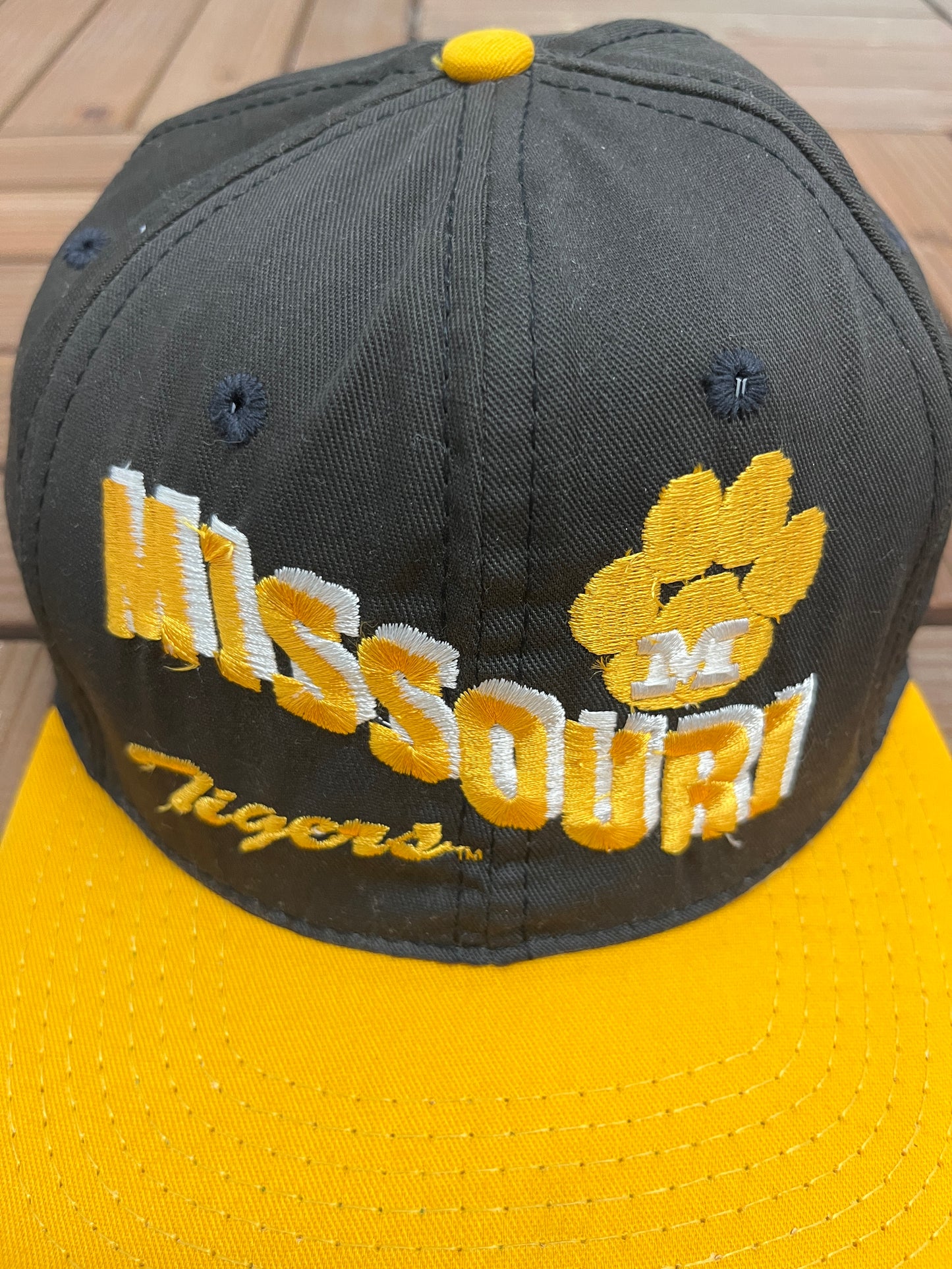 Missouri Tigers Wave Spell Out Graphic Hat | Snap Back | Vintage 1990s College Black Cap |