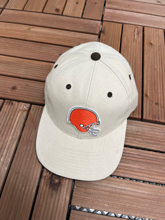 Cleveland Browns Embroidered Graphic Hat | Strap Back | Vintage 2000s NFL Football Beige Hat |