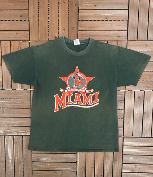 Miami Hurricanes Graphic Tee | Size X-Large | Vintage 1990s College Green T-Shirt |