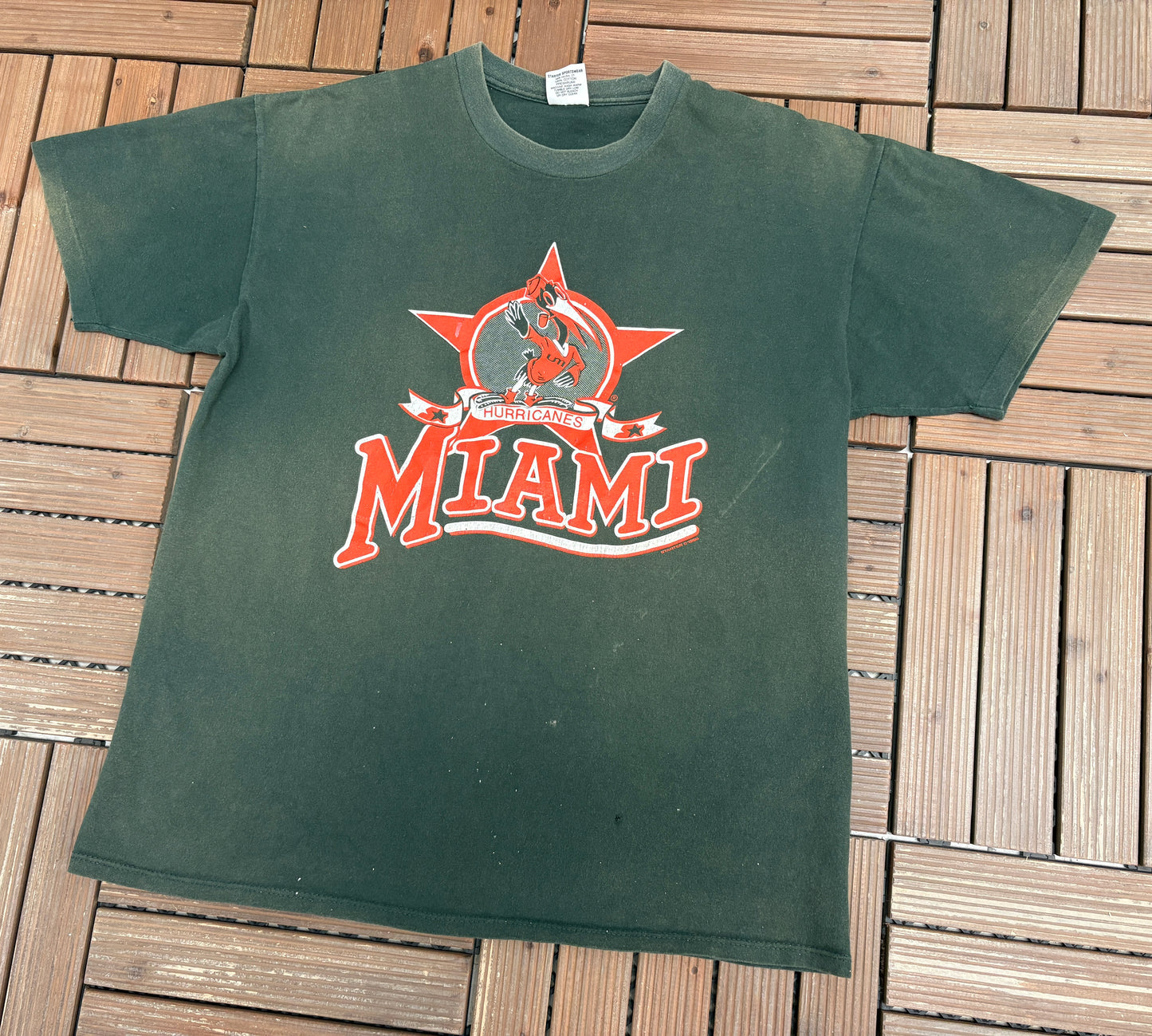 Miami Hurricanes Graphic Tee | Size X-Large | Vintage 1990s College Green T-Shirt |