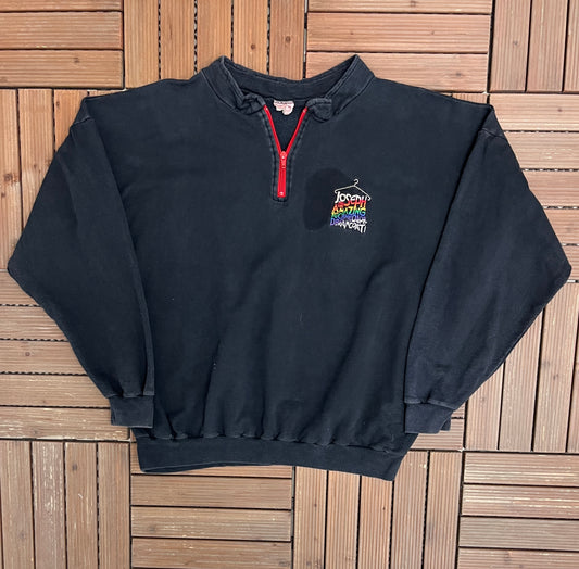 Joseph and the Amazing Technicolor Dreamcoat Graphic Quarter Zip Sweater | Size X-Large | Vintage 1990s Promotional Black Sweater |