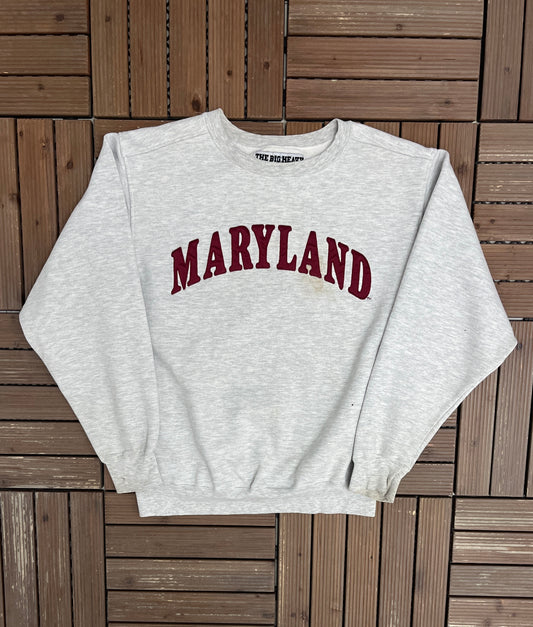 Maryland Terrapins Graphic Crewneck | Size Medium | Vintage 1990s College Grey Sweater |