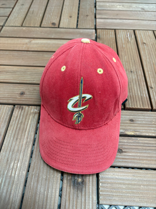 Cleveland Cavaliers Embroidered Graphic Hat | Strap Back | Vintage 2000s NBA Basketball Red Cap |