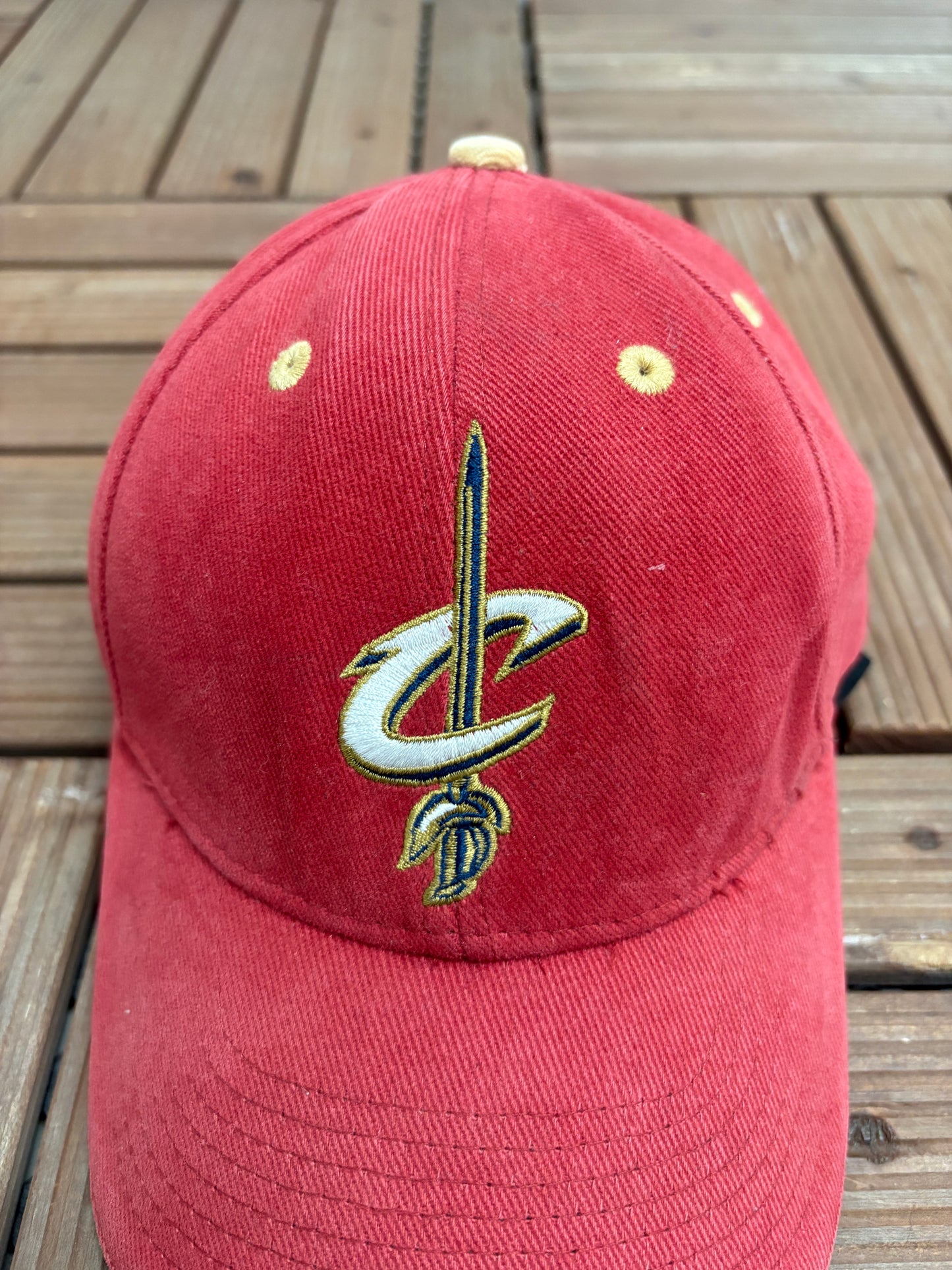 Cleveland Cavaliers Embroidered Graphic Hat | Strap Back | Vintage 2000s NBA Basketball Red Cap |