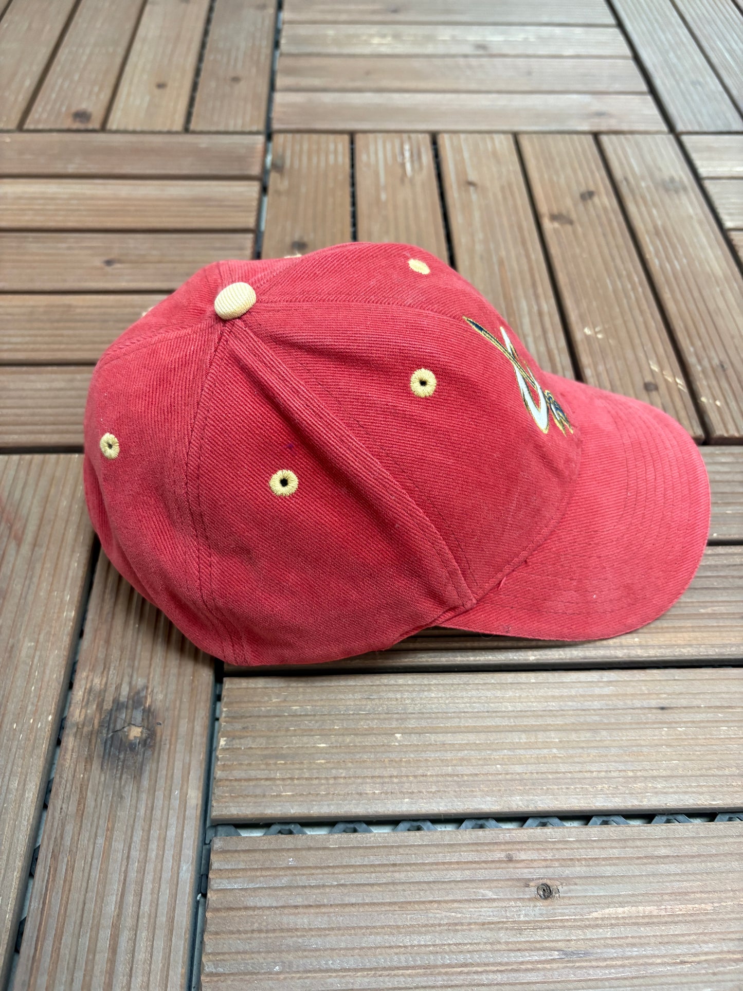 Cleveland Cavaliers Embroidered Graphic Hat | Strap Back | Vintage 2000s NBA Basketball Red Cap |