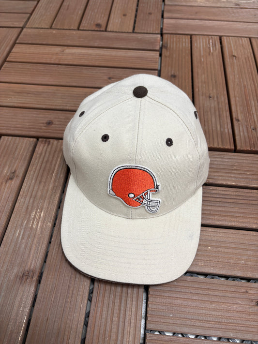 Cleveland Browns Embroidered Graphic Hat | Strap Back | Vintage 2000s NFL Football Beige Hat |