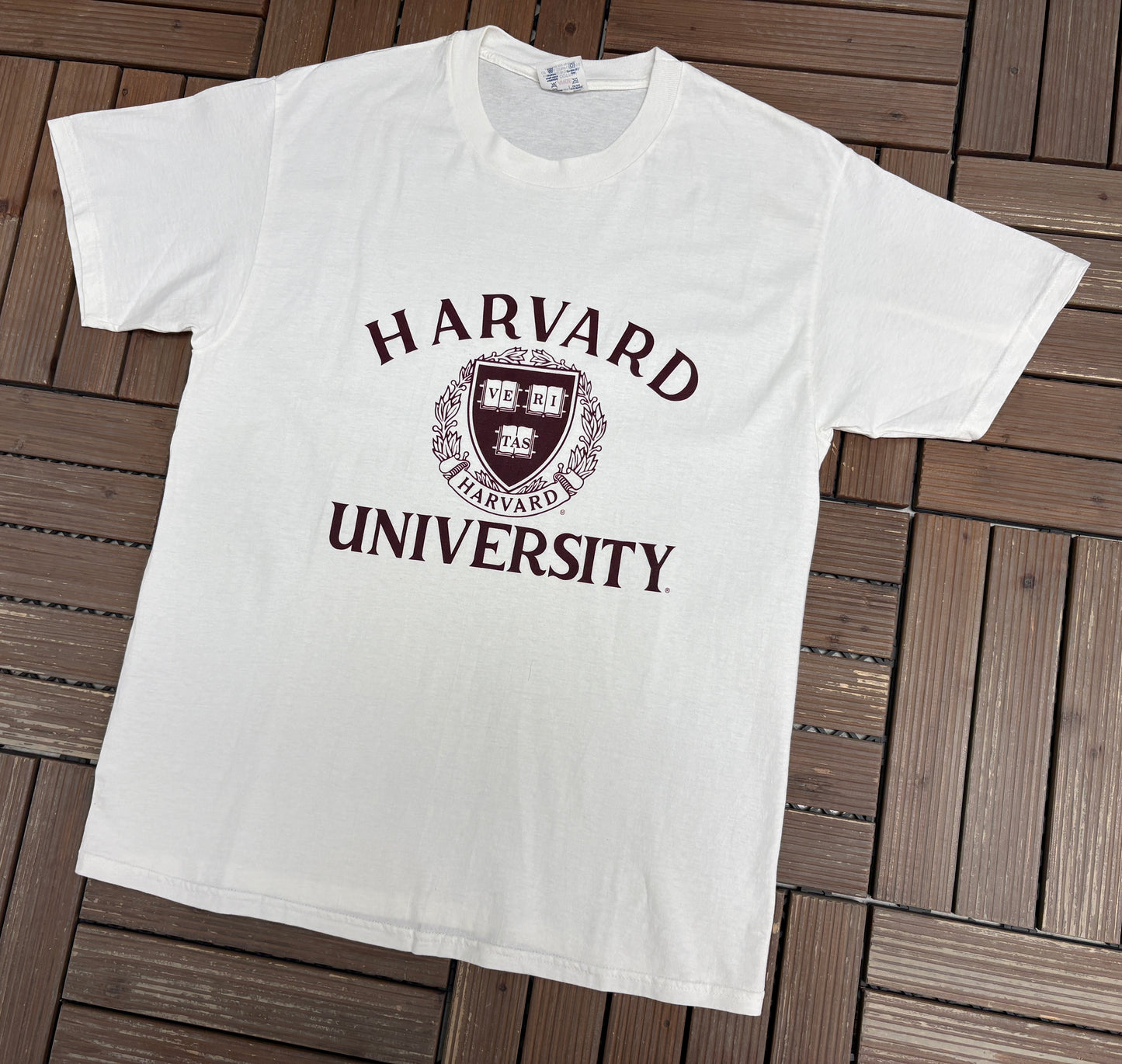 Harvard University Graphic Tee | Size Large | Vintage 1990s College White T-Shirt |