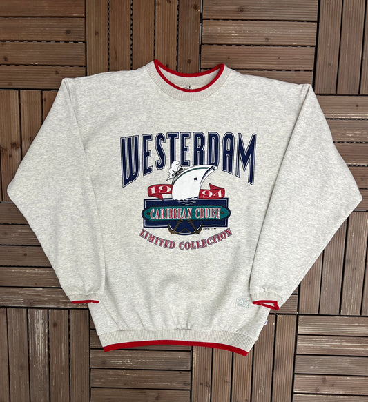 Westerdam Caribbean Cruise 1994 Graphic Crewneck | Size X-Large | Vintage 1990s Promotional Grey Sweater |