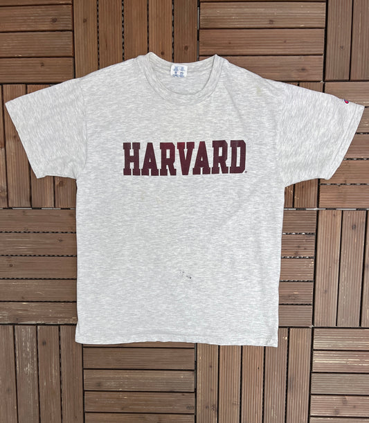 Harvard University Graphic Tee | Size Large | Vintage 1990s College Grey T-Shirt |