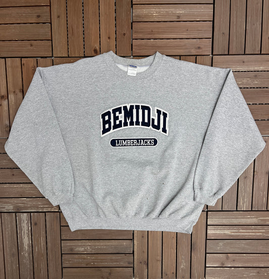 Bemidji Lumberjacks Stitched Graphic Crewneck | Size XX-Large | Vintage 2000s Sports Grey Sweater |