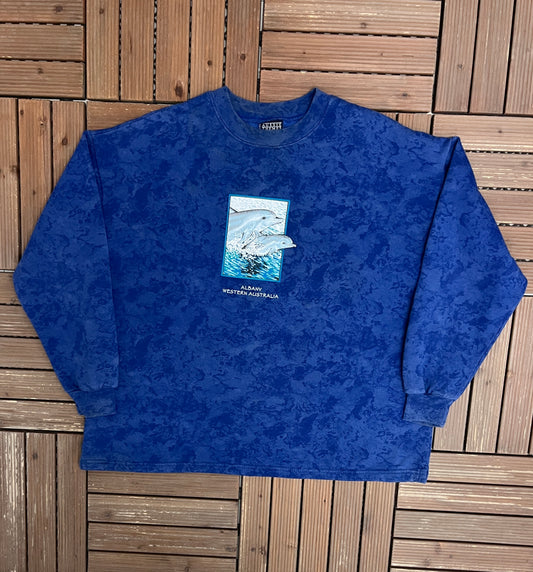 Albany, Western Australia Graphic Crewneck | Size XX-Large | Vintage 1990s Tourist Blue Sweater |