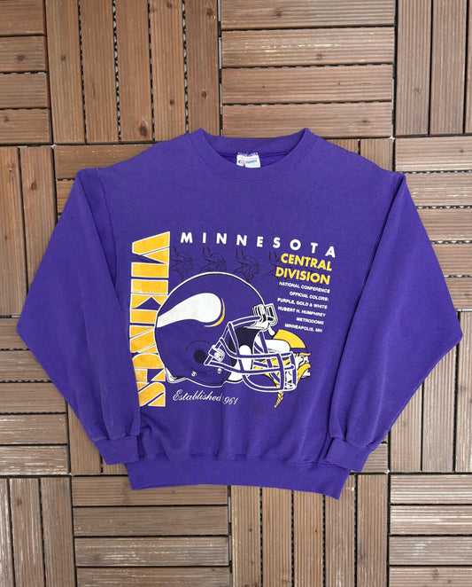 Minnesota Vikings Graphic Crewneck | Size Large | Vintage 1990s NFL Football Purple Sweater |