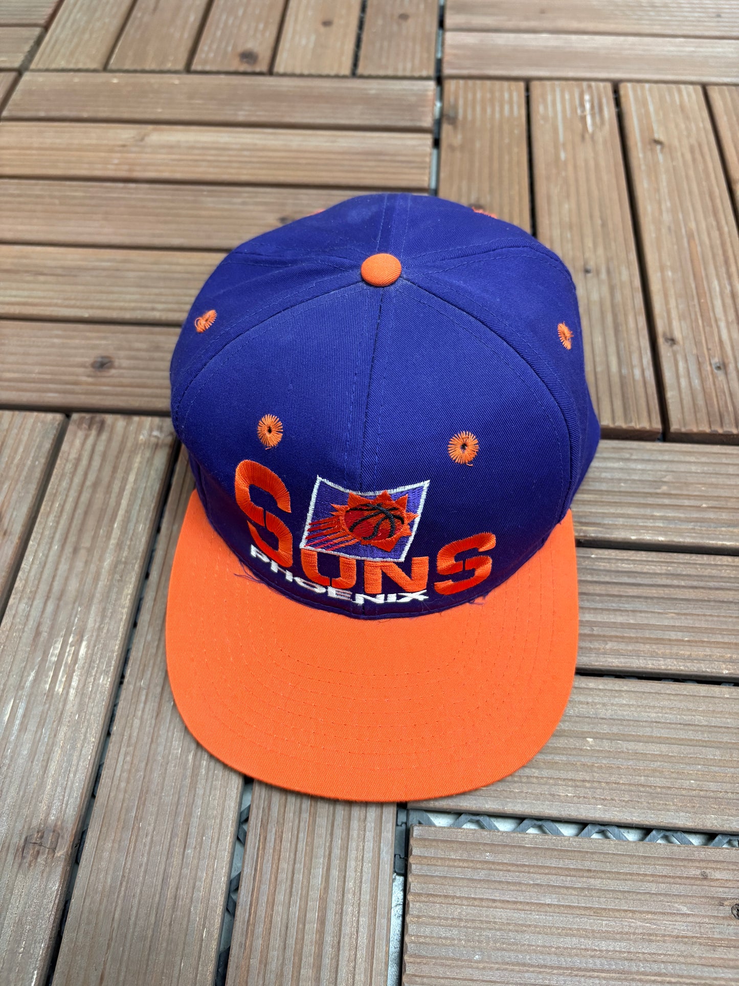 Phoenix Suns Embroidered Graphic Hat | Snap Back | Vintage 1990s NBA Basketball Purple Cap |
