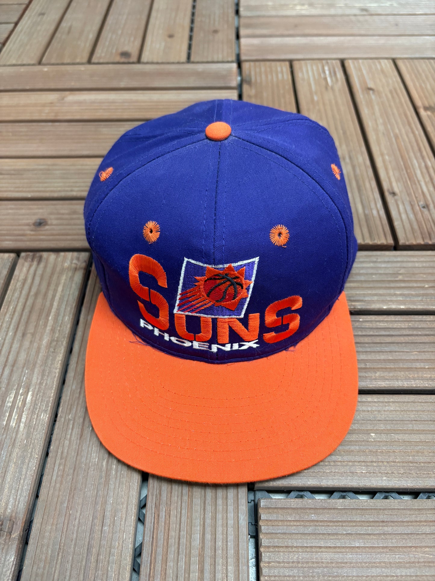 Phoenix Suns Embroidered Graphic Hat | Snap Back | Vintage 1990s NBA Basketball Purple Cap |