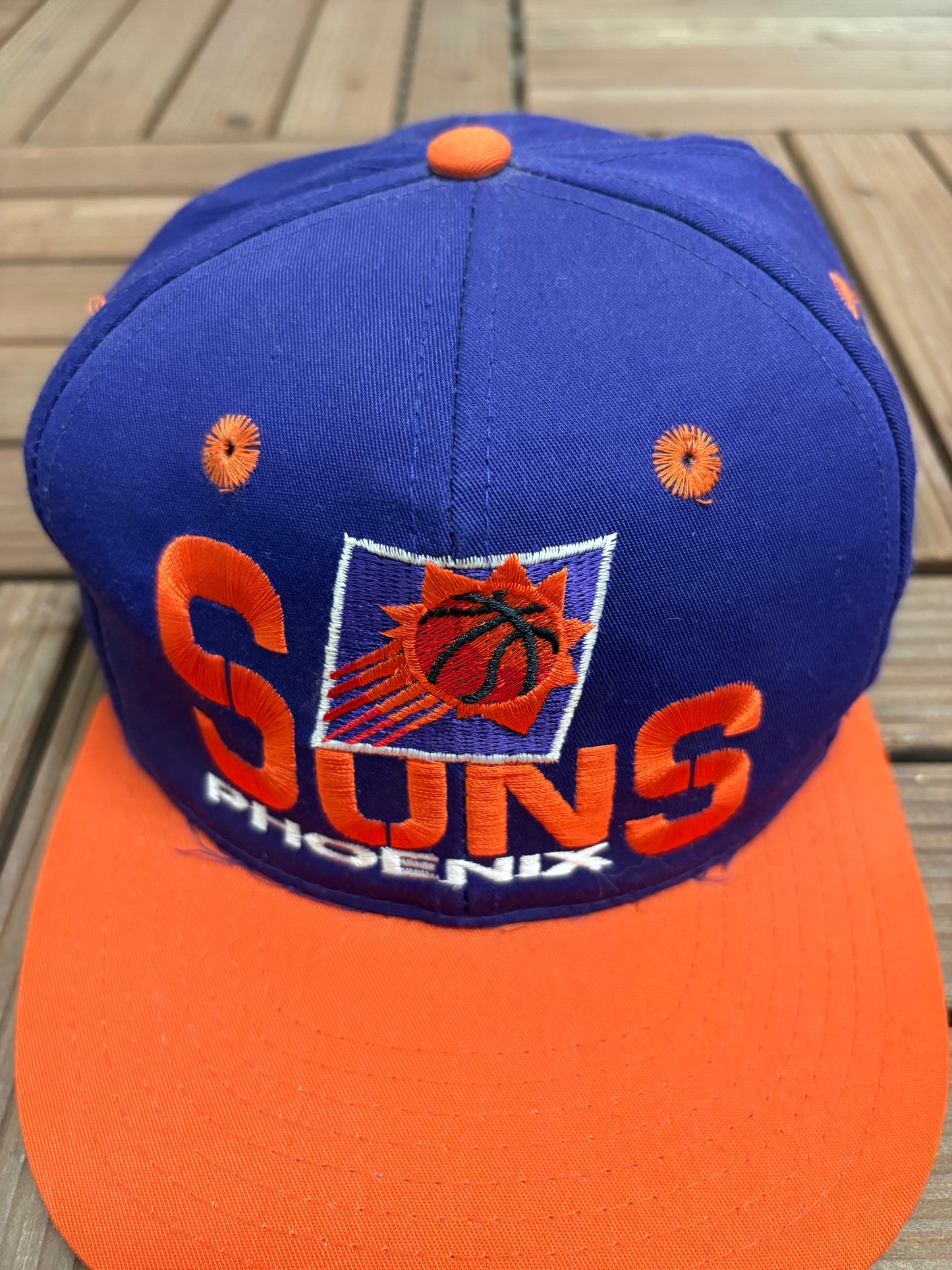 Phoenix Suns Embroidered Graphic Hat | Snap Back | Vintage 1990s NBA Basketball Purple Cap |