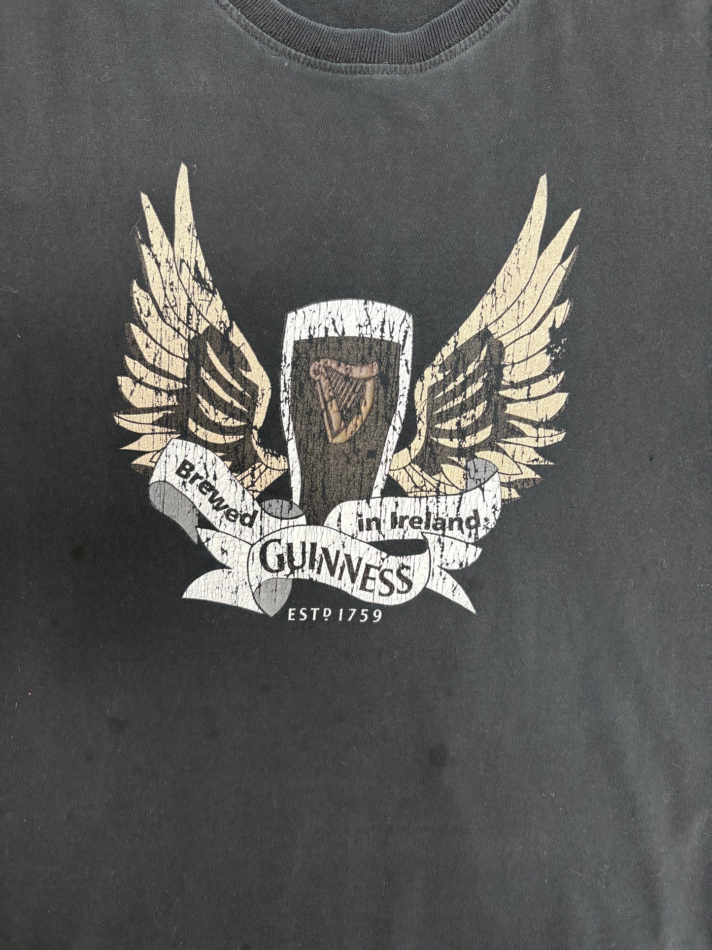 Guinness Brewed In Ireland Graphic Tee | Size Large | Vintage 2000s Beer Promotional Black T-Shirt |