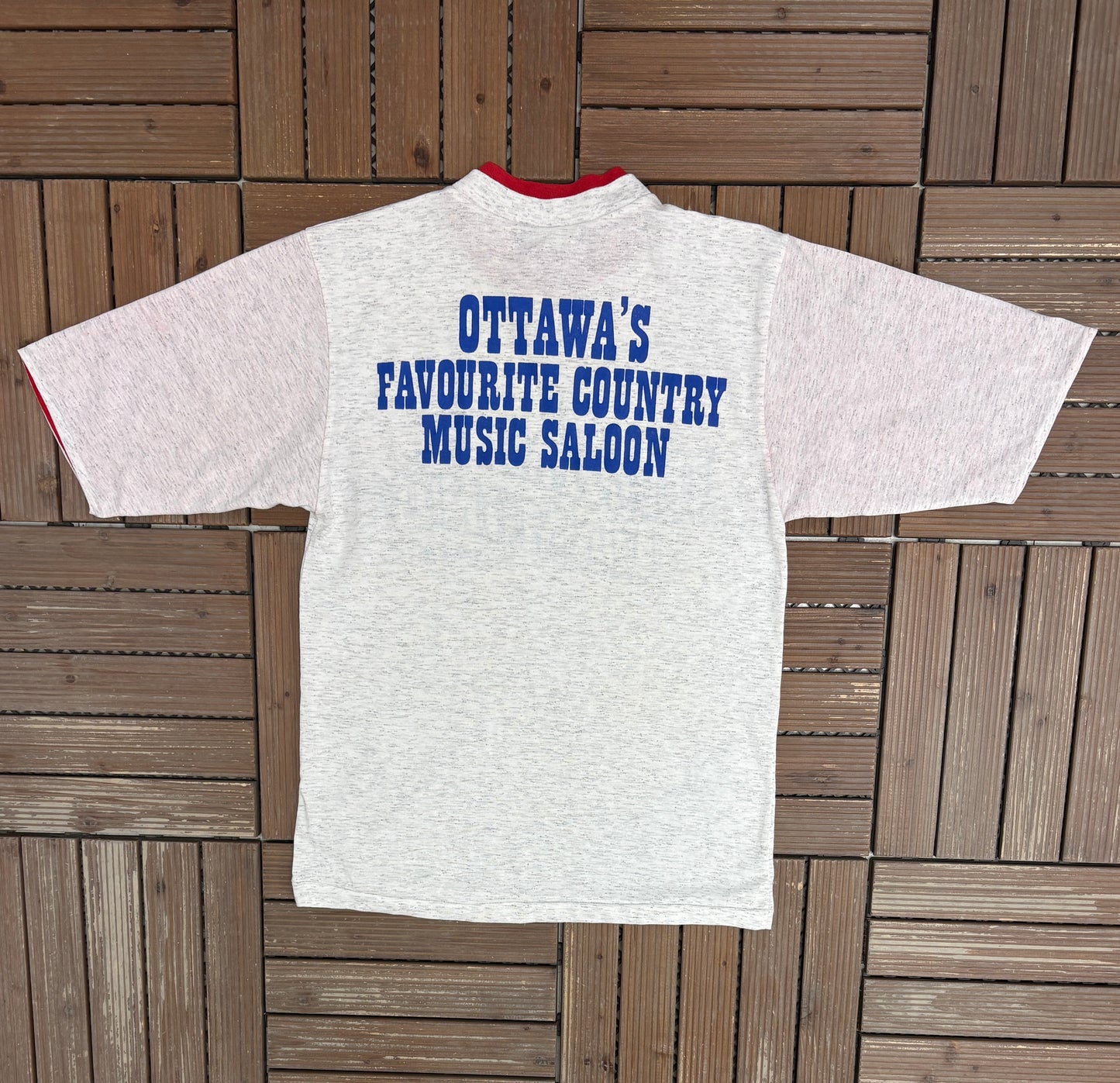 Denim & Diamonds Saloon Graphic Tee | Size Medium | Vintage 1990s Promotional Grey T-Shirt |