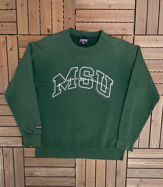 Michigan State Spartans Graphic Crewneck | Size Medium | Vintage 1990s College Sports Green Sweater |