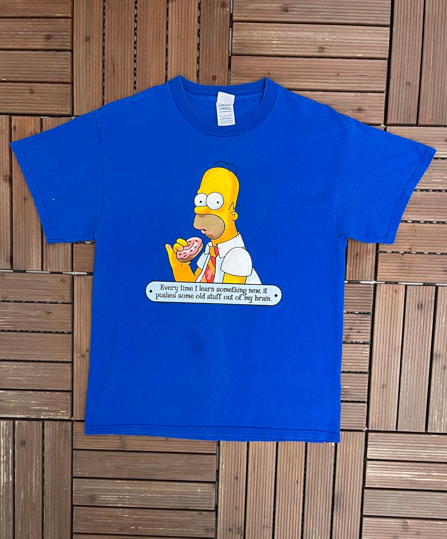 The Simpsons Every Time I Learn Something New Graphic Tee | Size Medium | Vintage 2000s Cartoon Promotional Blue T-Shirt |