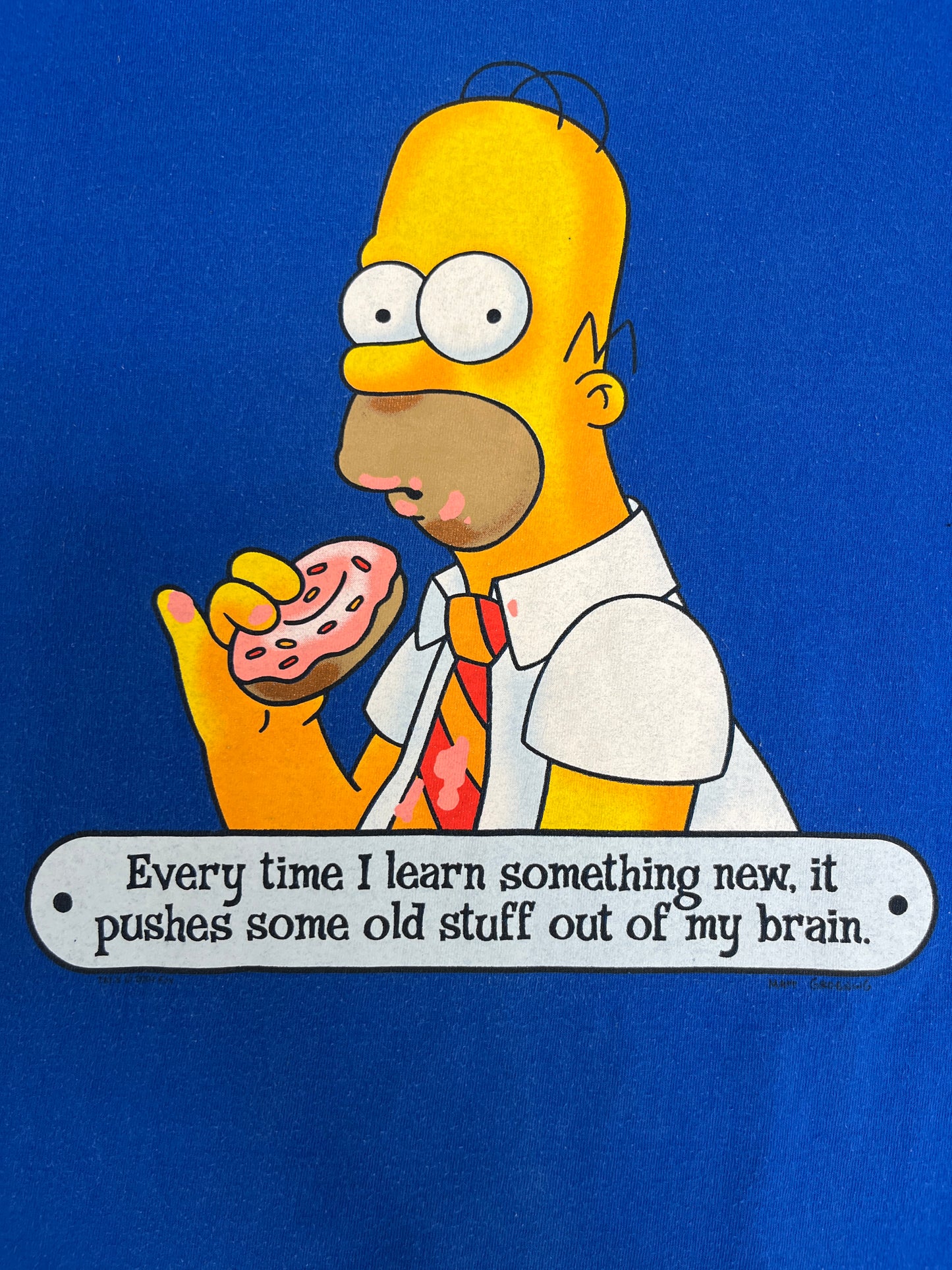 The Simpsons Every Time I Learn Something New Graphic Tee | Size Medium | Vintage 2000s Cartoon Promotional Blue T-Shirt |