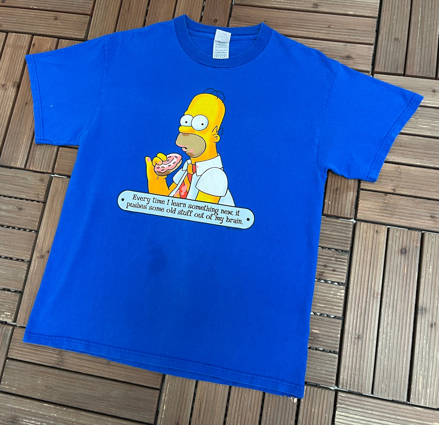 The Simpsons Every Time I Learn Something New Graphic Tee | Size Medium | Vintage 2000s Cartoon Promotional Blue T-Shirt |