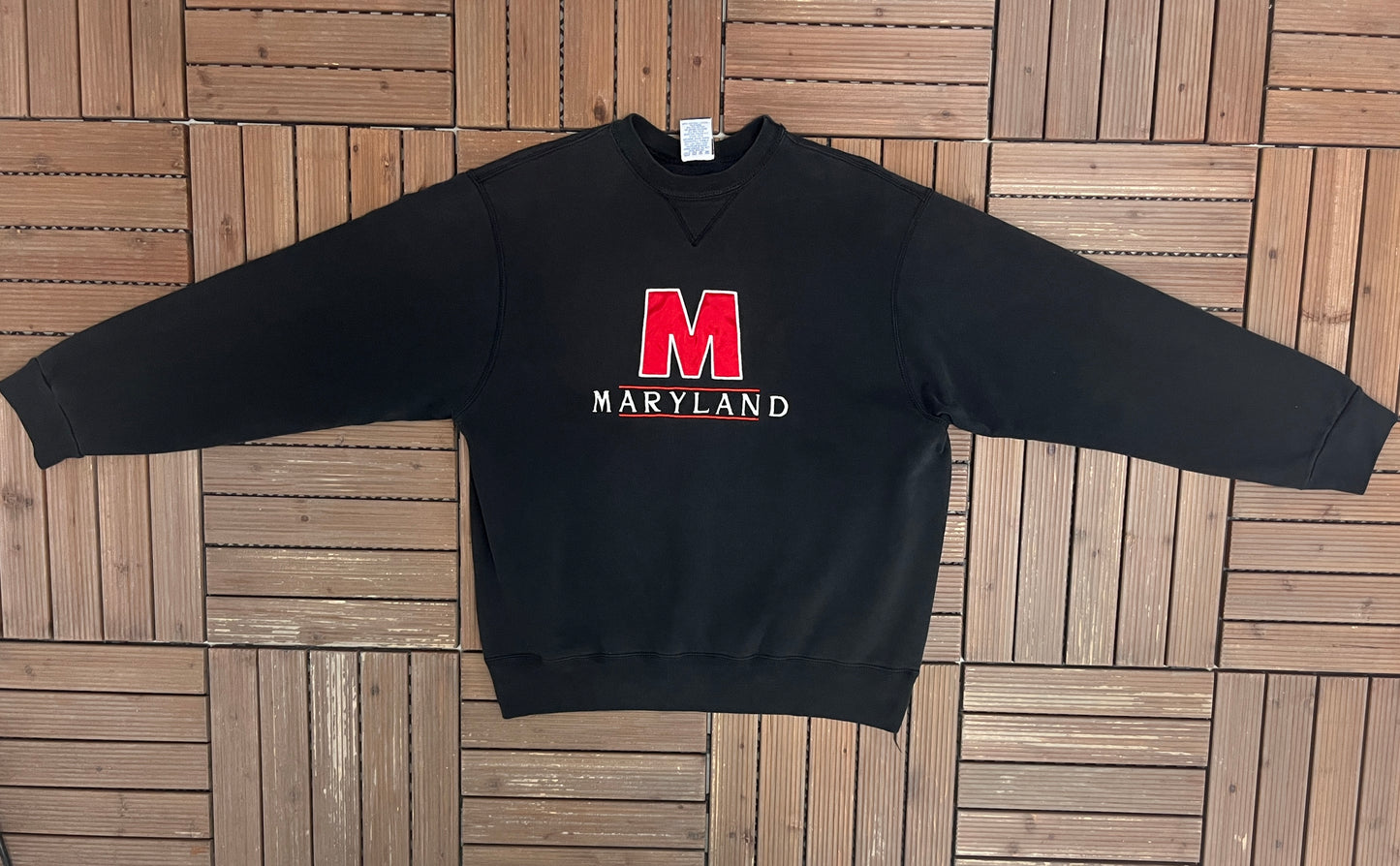 Maryland Terrapins Graphic Crewneck | Size X-Large | Vintage 1990s College Black Sweater |