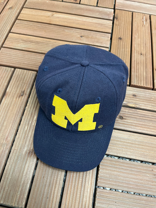 Michigan Wolverines Embroidered Graphic Hat | Snap Back | Vintage 1990s College Sports Blue Cap |