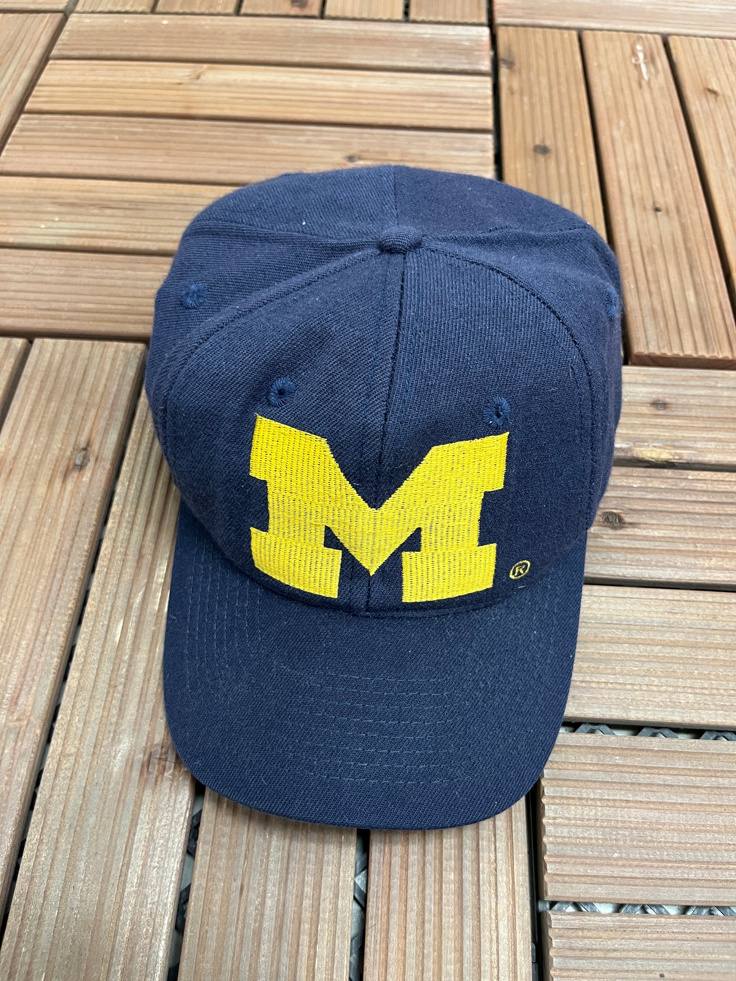 Michigan Wolverines Embroidered Graphic Hat | Snap Back | Vintage 1990s College Sports Blue Cap |