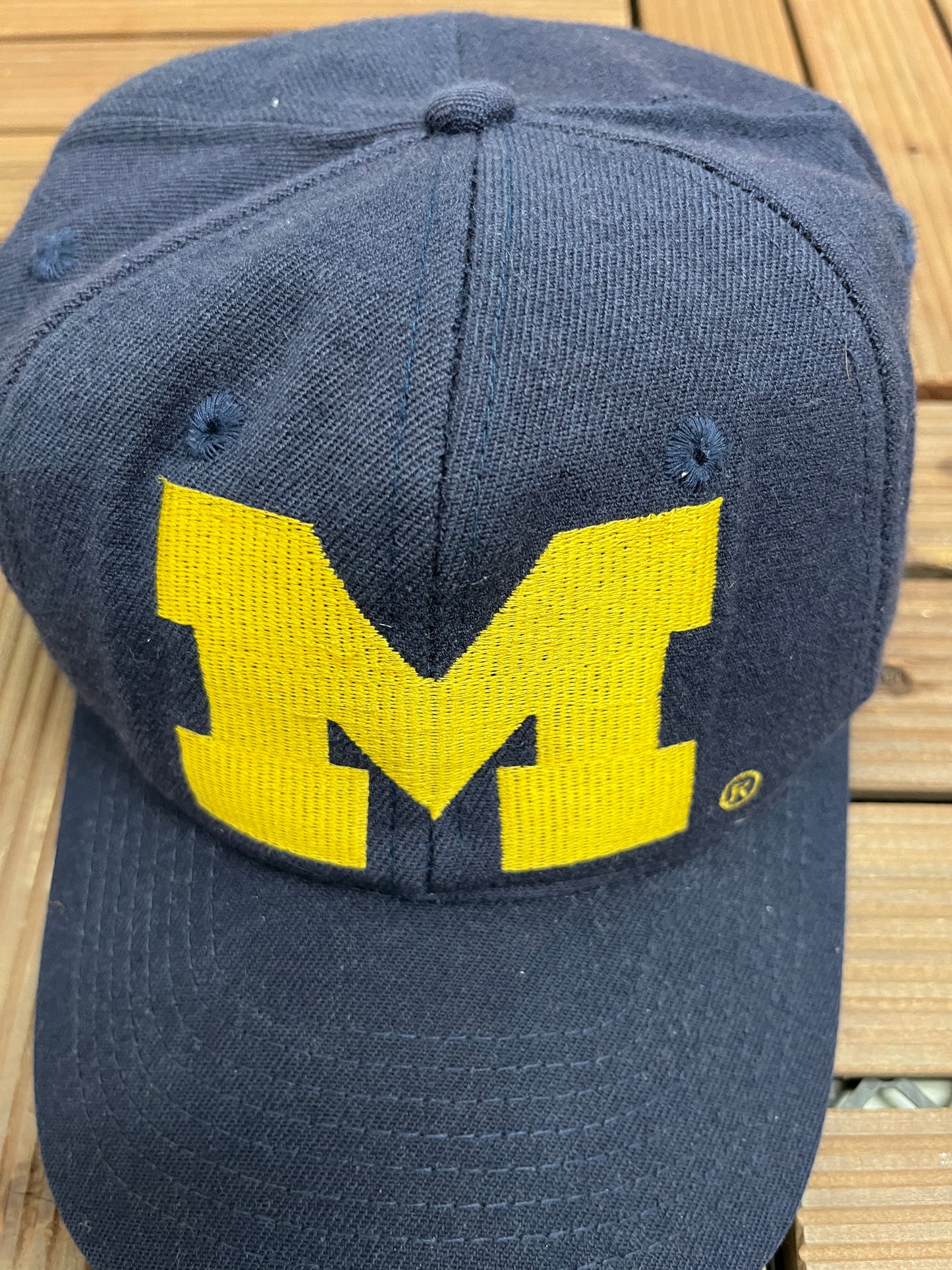 Michigan Wolverines Embroidered Graphic Hat | Snap Back | Vintage 1990s College Sports Blue Cap |