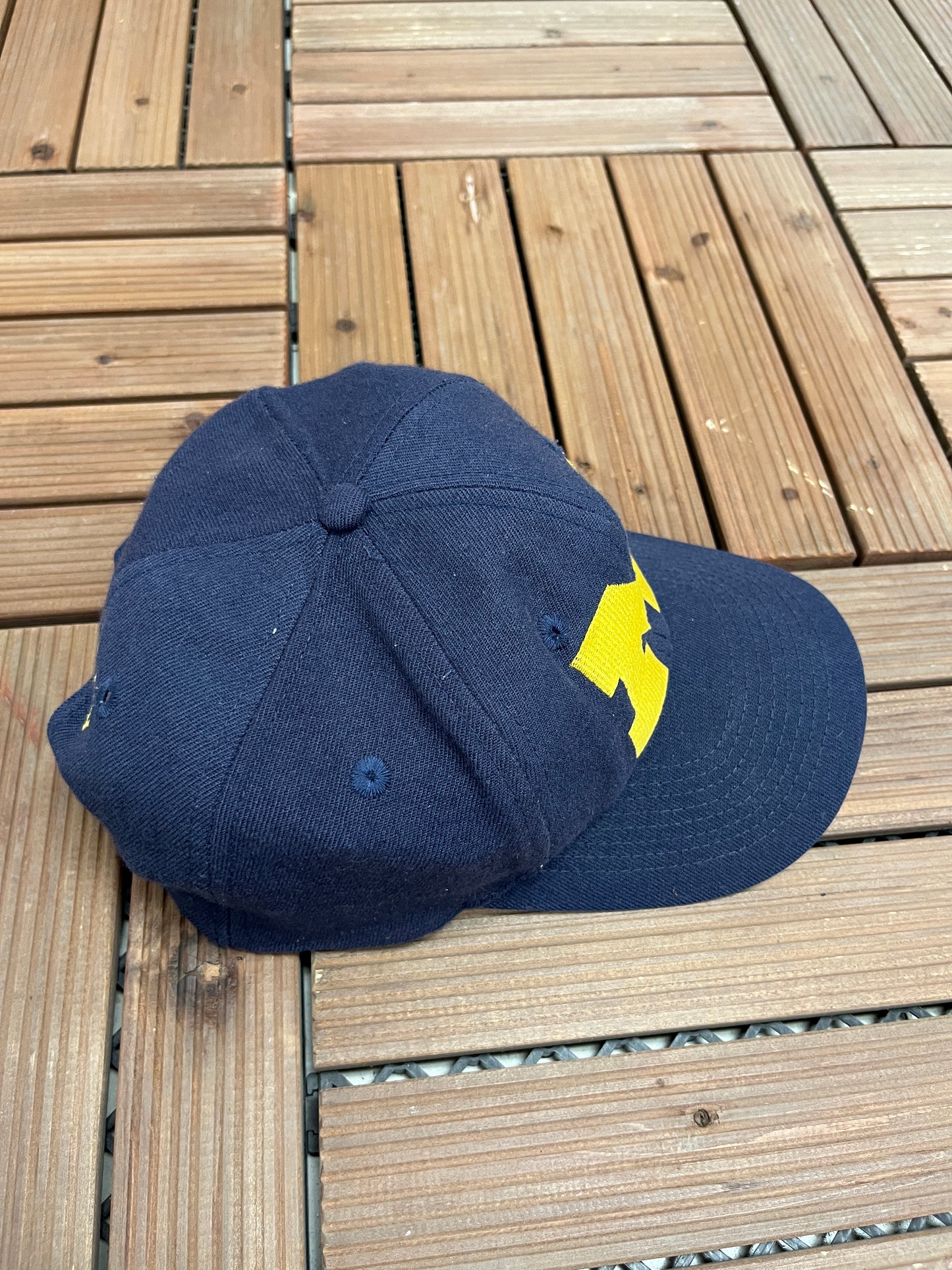 Michigan Wolverines Embroidered Graphic Hat | Snap Back | Vintage 1990s College Sports Blue Cap |