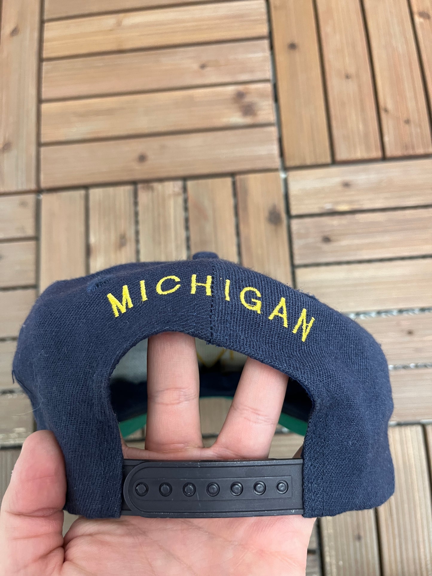 Michigan Wolverines Embroidered Graphic Hat | Snap Back | Vintage 1990s College Sports Blue Cap |