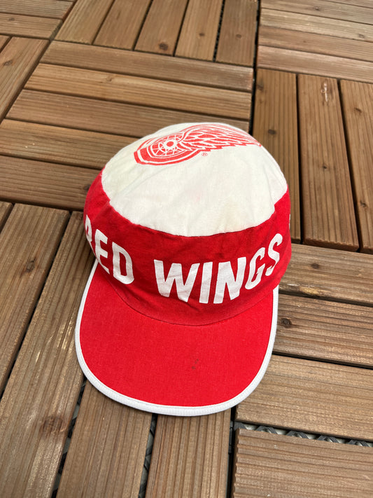 Detroit Red Wings Graphic Hat | One Size Fits All | Vintage 1980s NHL Hockey Red Cap |