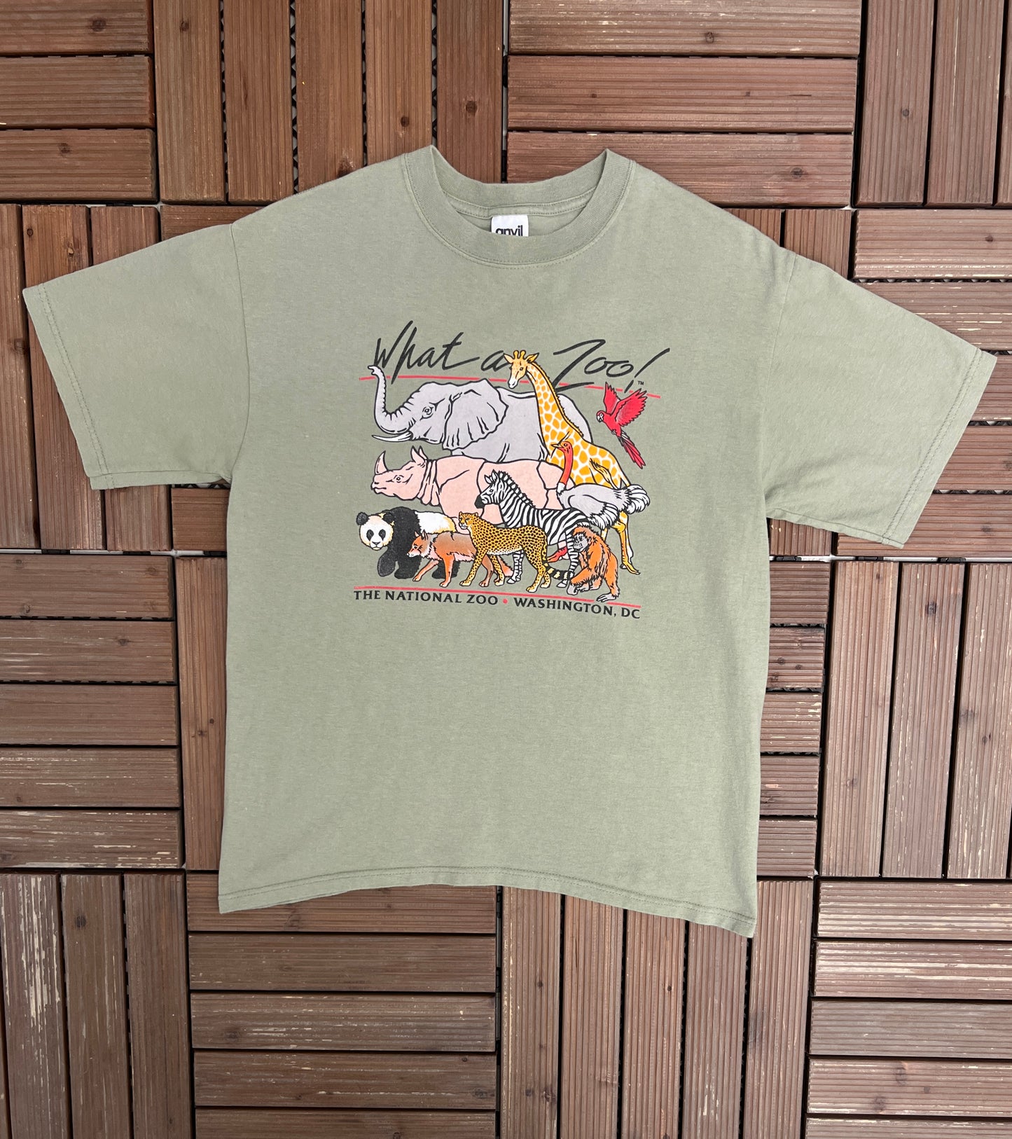 What A Zoo! Washington, DC Graphic Tee | Size Medium | Vintage 2000s Animal Graphic Green T-Shirt |