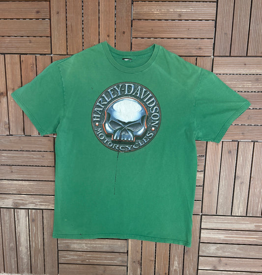 Harley Davidson Orlando, Florida Graphic Tee | Size X-Large | Vintage 2000s Biker Green T-Shirt |