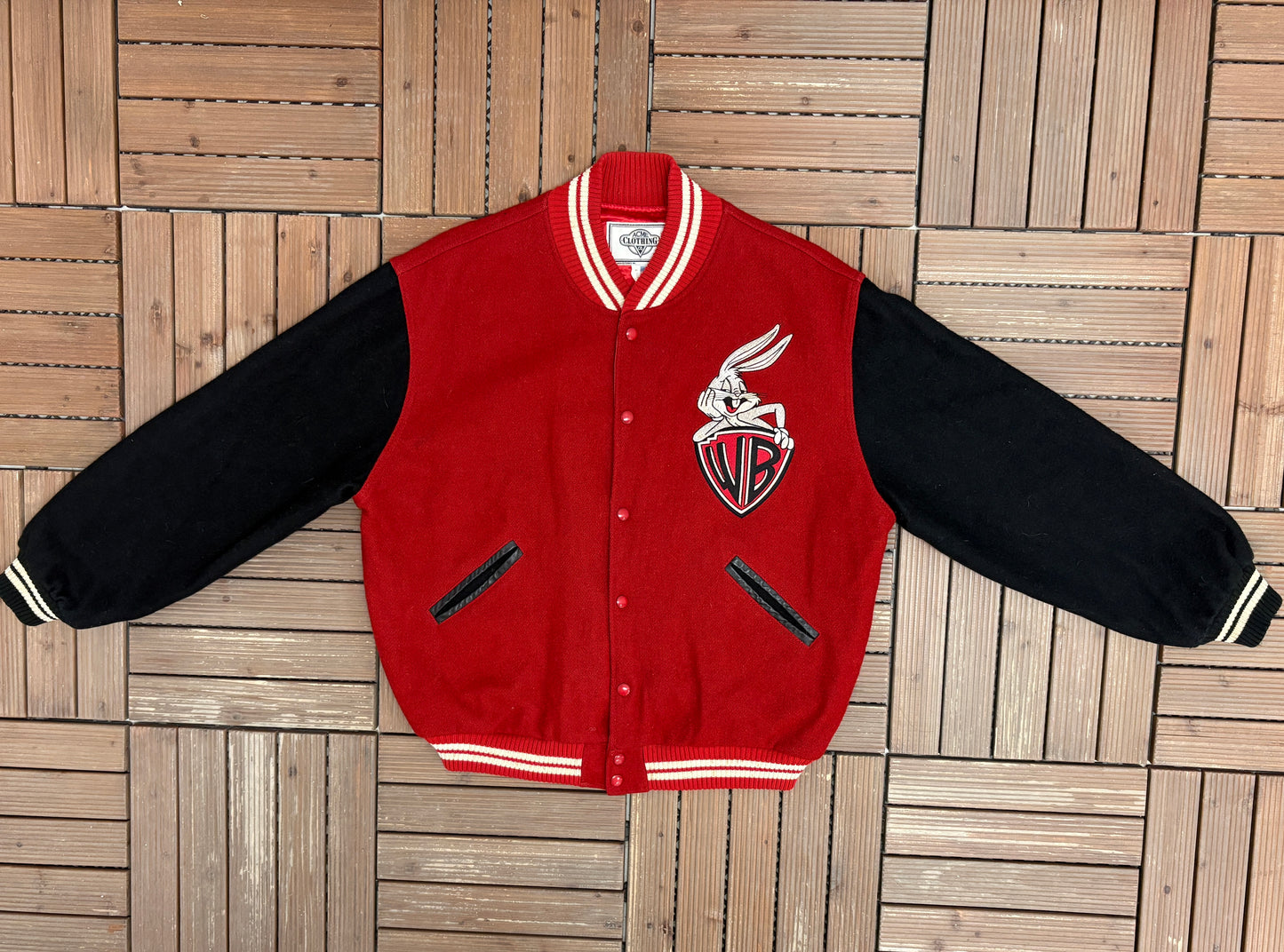Bugs Bunny Warner Bros Graphic Jacket | Size Large | Vintage 1990s Varsity Red Jacket |