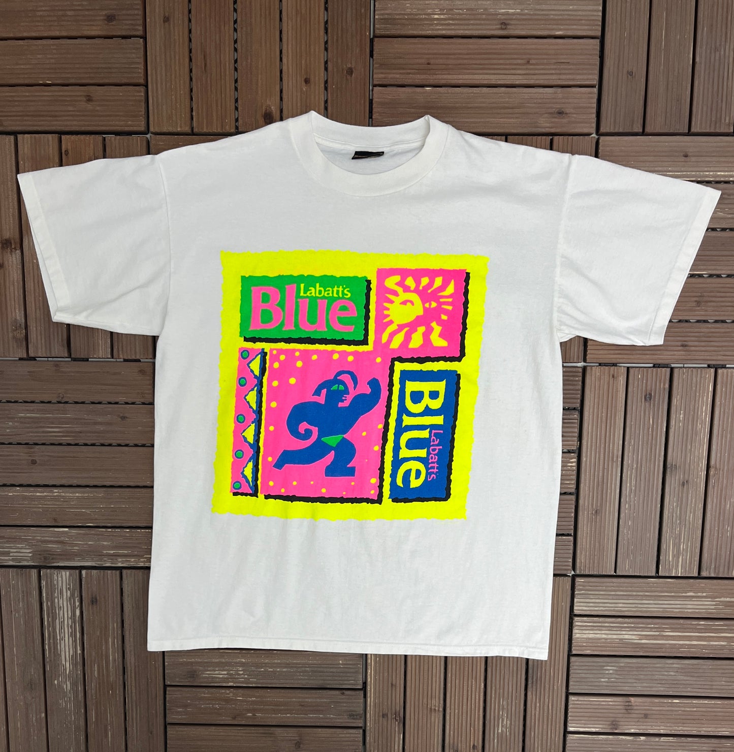 Labatt's Blue Graphic Tee | Size X-Large | Vintage 1990s Promotional White T-Shirt |